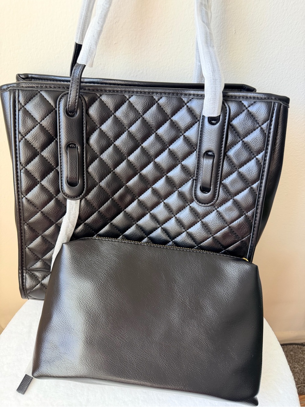 🍃2 in 1- Premium Quilted Tote Bag in Black